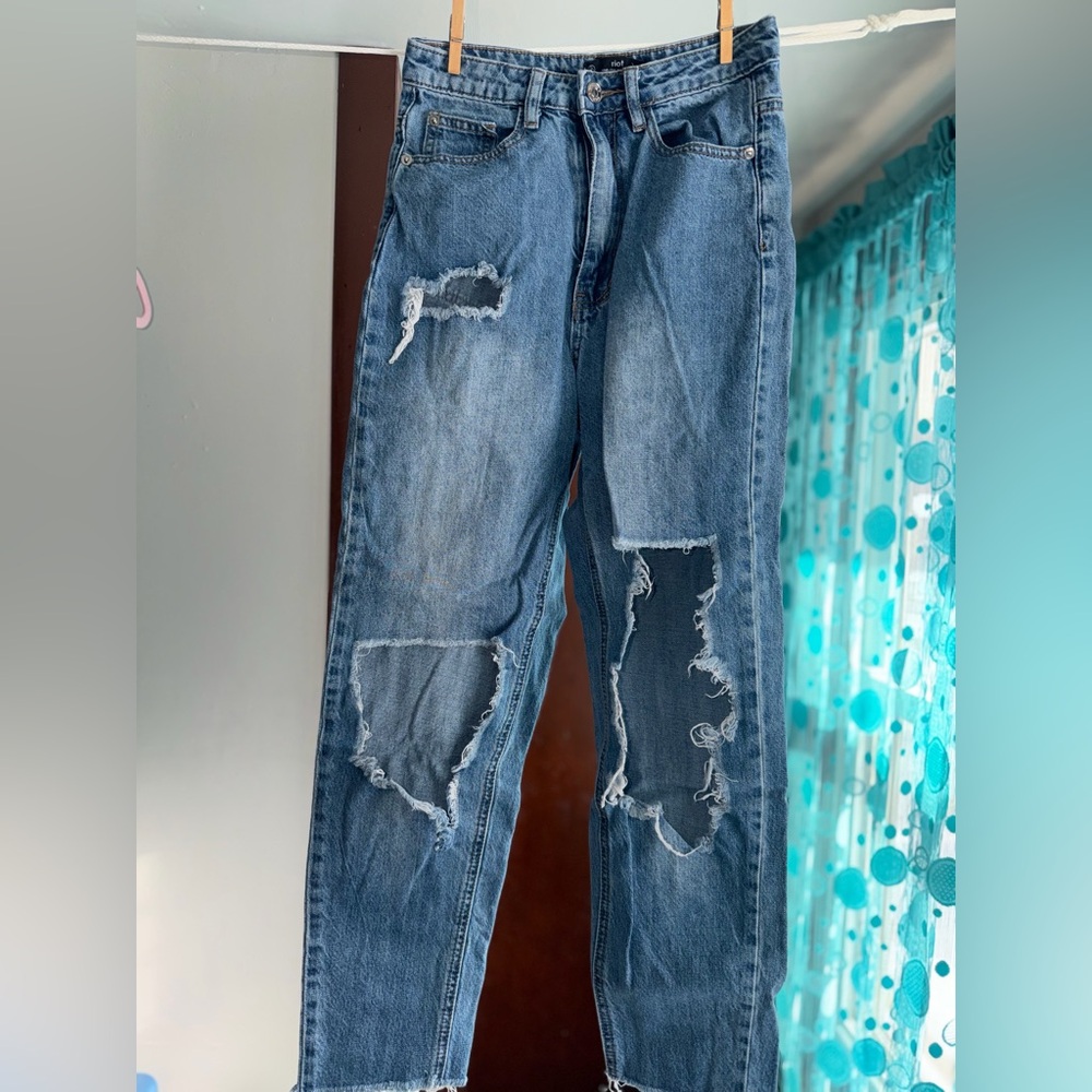Riot Society Distressed Blue Boyfriend Jeans